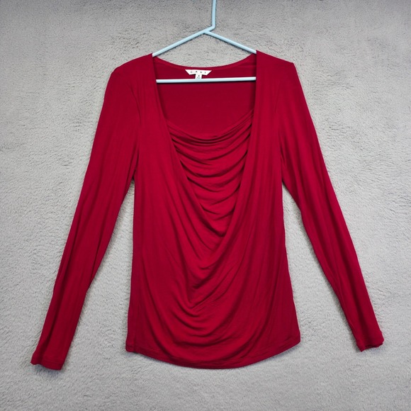 CAbi Top Womens S Crimson Red Draped Cowl Neck Stretch Romantic Elegant Timeless - Picture 1 of 10